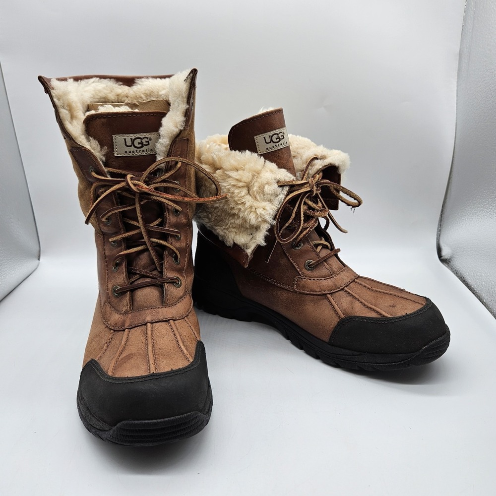 UGG Mens Butte Worchester Brown Leather Waterproof Vibram Boots Fur Size 11